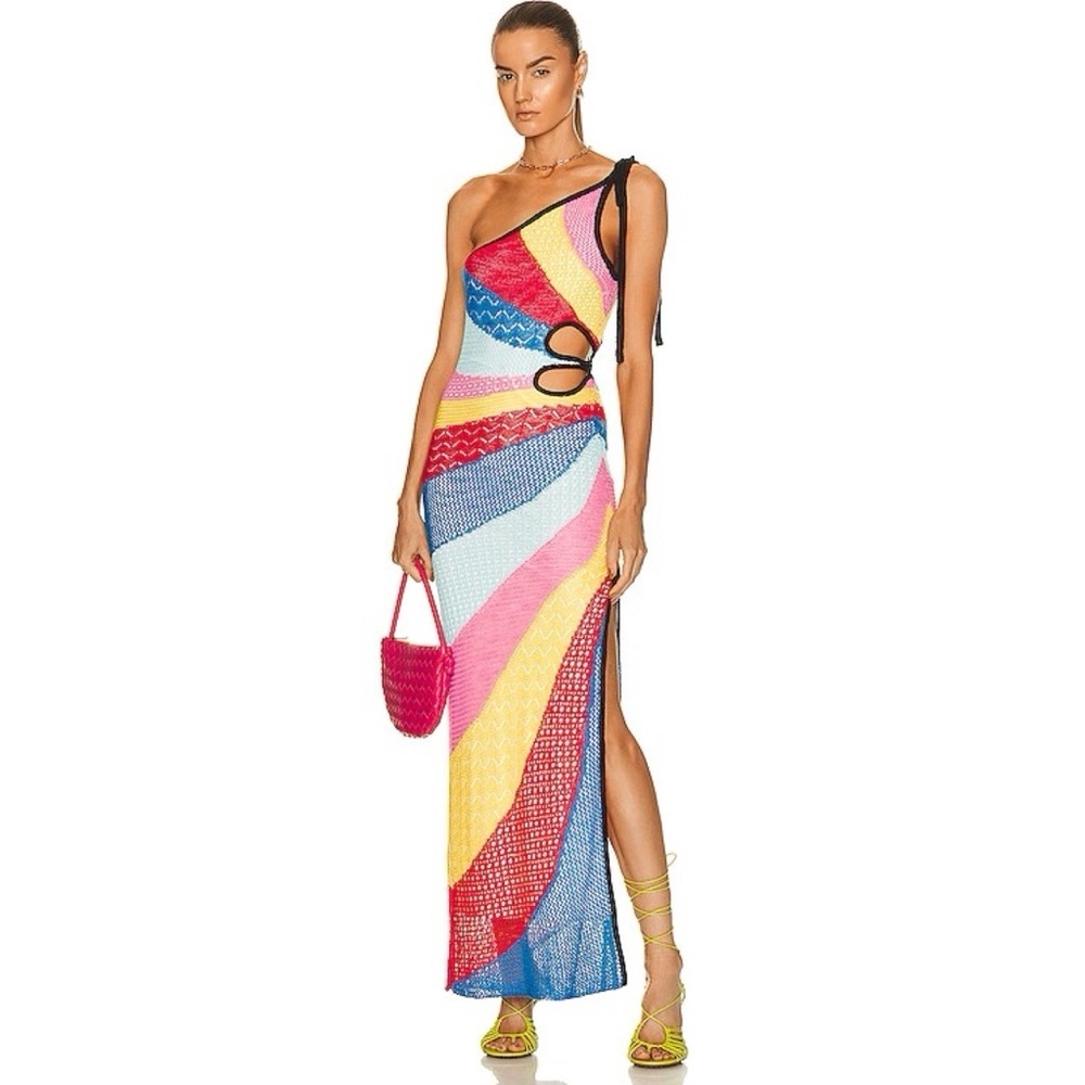 NWT Staud Alpes Crochet Knit Maxi Dress Rainbow Stripe XS